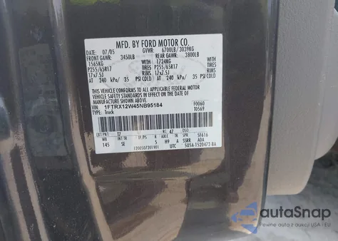 2005 Ford F150 from USA, damaged, VIN 1FTRX12W45NB95184